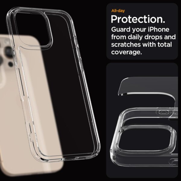 Spigen Ultra Hybrid Back Cover Case Compatible with iPhone 16 Pro (TPU + Poly Carbonate | Crystal Clear) - Image 3