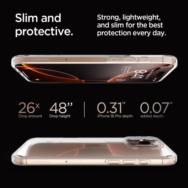 Spigen Ultra Hybrid Back Cover Case Compatible with iPhone 16 Pro (TPU + Poly Carbonate | Crystal Clear) - Image 2