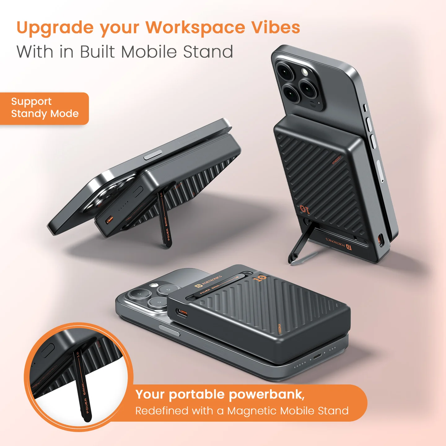 Portronics Chyro 10000mAh 15W Wireless Power Bank with MagSafe Stand - Image 4