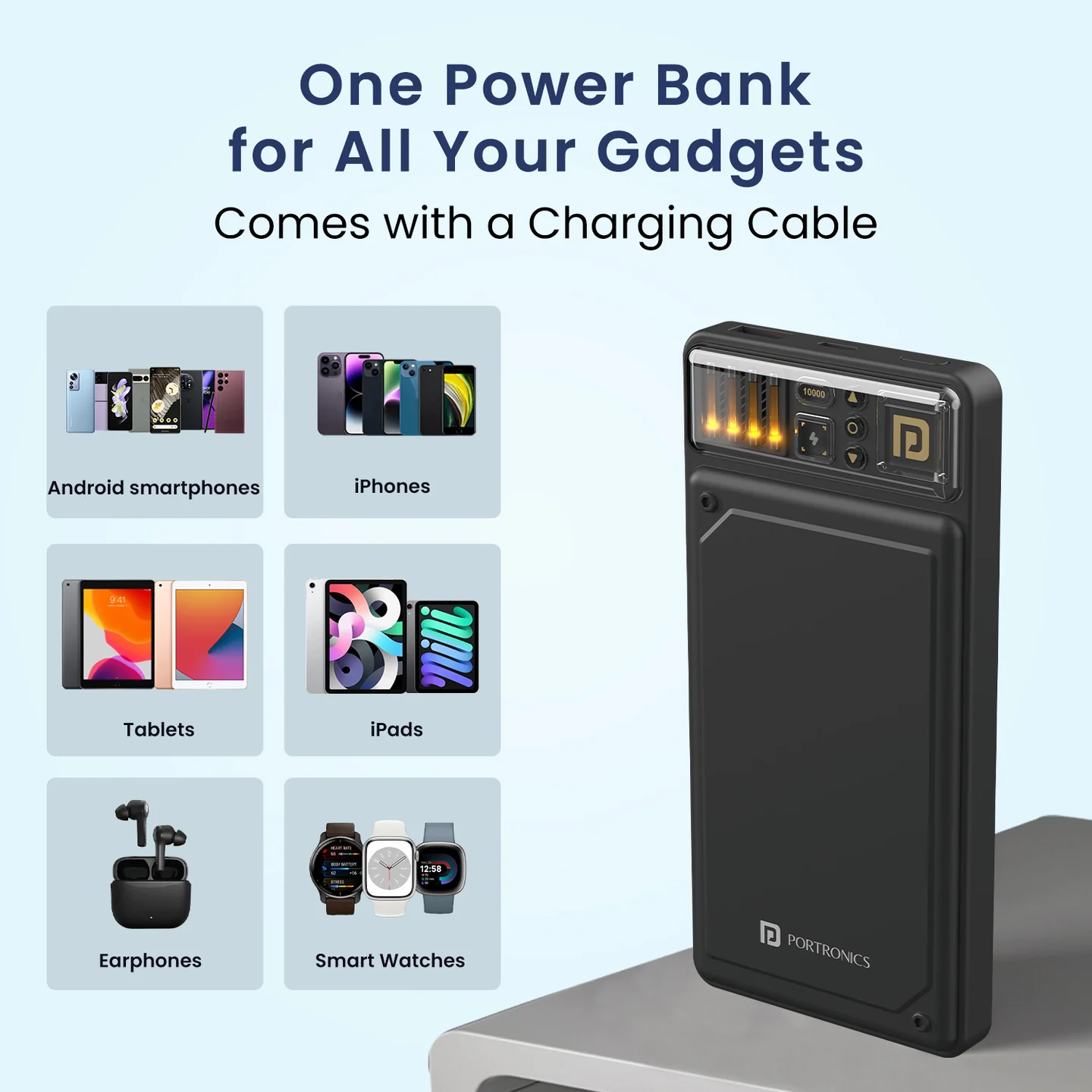 Portronics Luxcell C 10000mAh Power Bank | 22.5W Fast Charging | Type-C PD & USB-A Output - Image 3